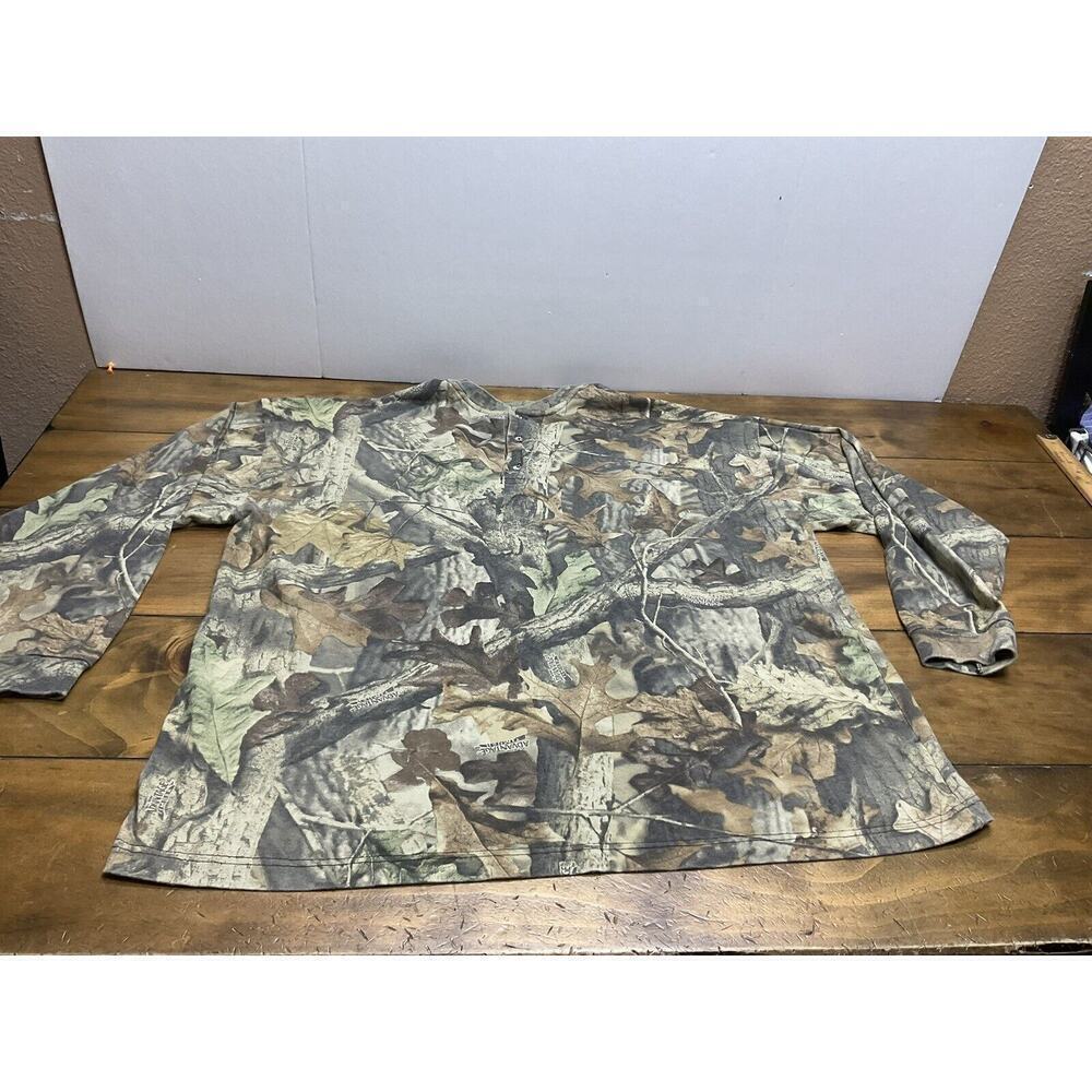 Vintage Duxbak Camo Henley Long Sleeve Shirt Men's 2XL Camouflage AOP Nature